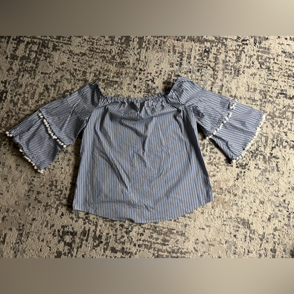 Belle Sky Blue Striped Off-Shoulder Blouse